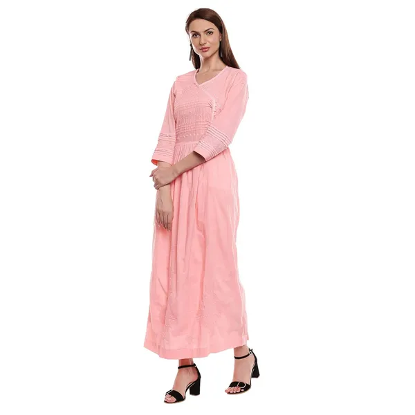 Peach_Puff_Floor_Length_Lucknow_Chikankari_Hand_Embroidered_Long_Kurti_Cotton