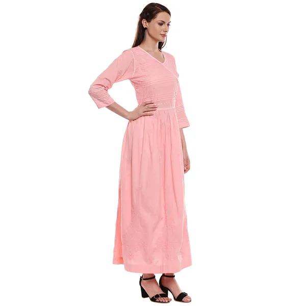 Peach_Puff_Floor_Length_Lucknow_Chikankari_Hand_Embroidered_Long_Kurti_Cotton