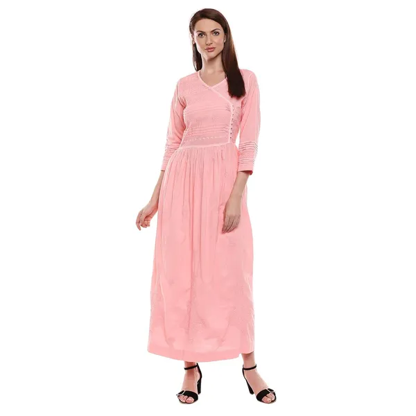 Peach_Puff_Floor_Length_Lucknow_Chikankari_Hand_Embroidered_Long_Kurti_Cotton
