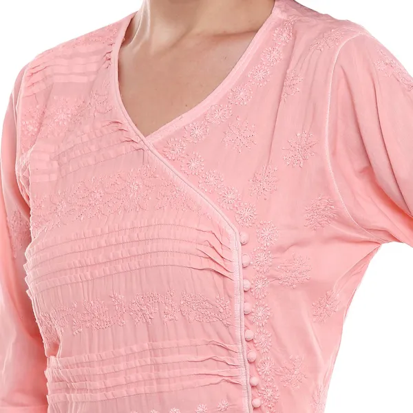 Peach_Puff_Floor_Length_Lucknow_Chikankari_Hand_Embroidered_Long_Kurti_Cotton