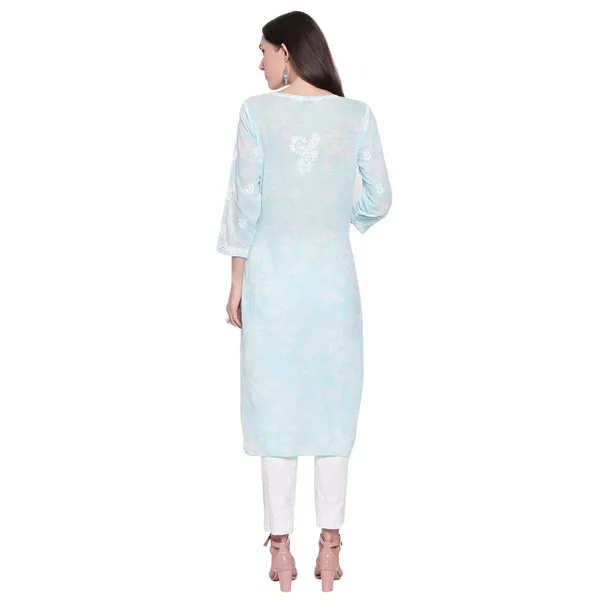 Sea_Blue_Lucknow_Chikankari_Hand_Embroidered_Long_Kurtis_Cotton