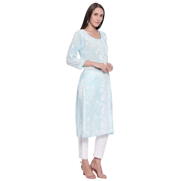 Sea_Blue_Lucknow_Chikankari_Hand_Embroidered_Long_Kurtis_Cotton