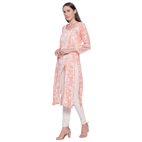 Coral_Lucknow_Chikankari_Hand_Embroidered_Long_Kurtis_Cotton