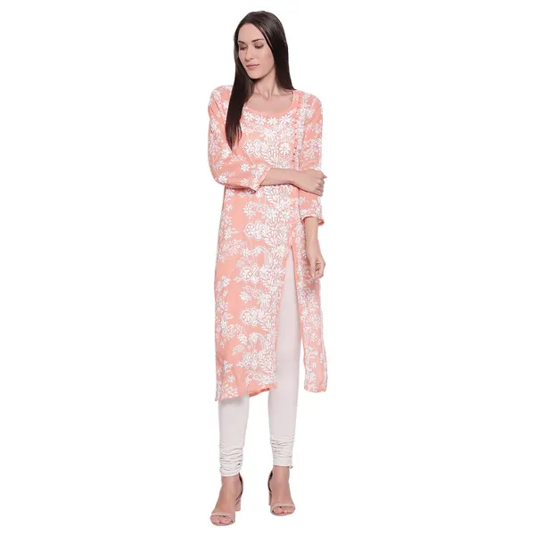 Coral_Lucknow_Chikankari_Hand_Embroidered_Long_Kurtis_Cotton