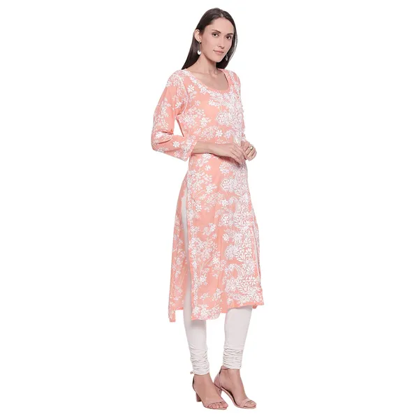 Coral_Lucknow_Chikankari_Hand_Embroidered_Long_Kurtis_Cotton