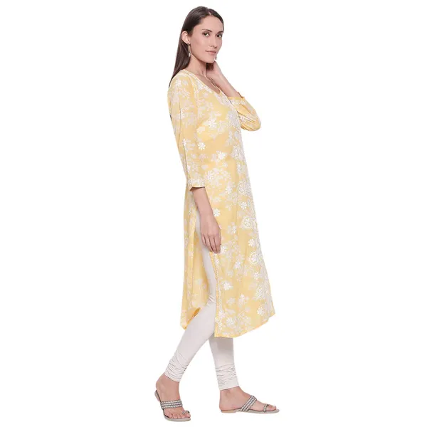 Golden_Yellow_Lucknow_Chikankari_Hand_Embroidered_Long_Kurtis_Cotton