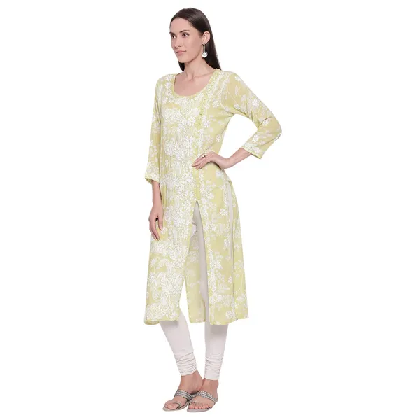 Olive_Green_Lucknow_Chikankari_Hand_Embroidered_Long_Kurtis_Cotton