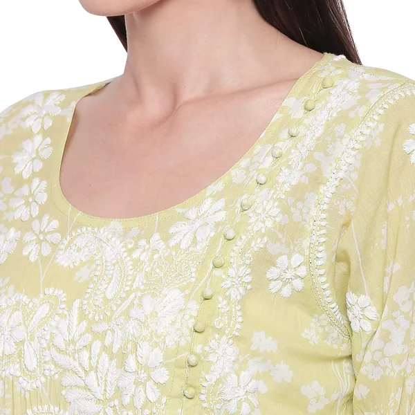 Olive_Green_Lucknow_Chikankari_Hand_Embroidered_Long_Kurtis_Cotton