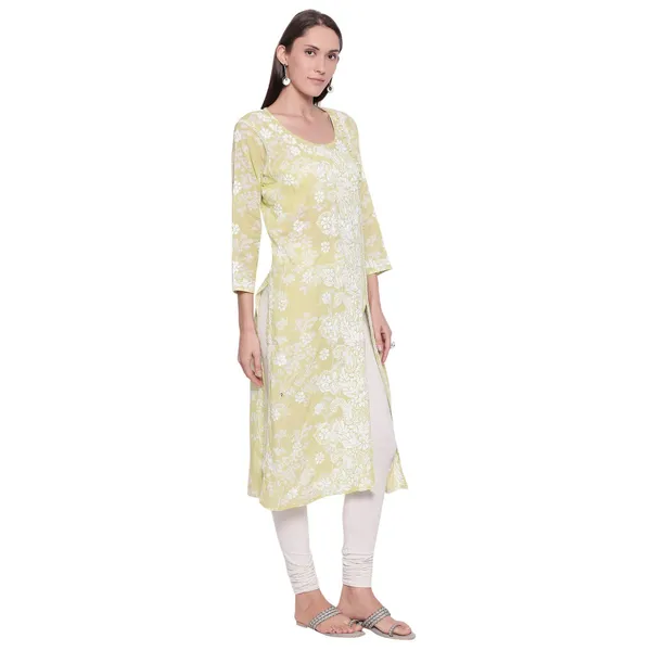 Olive_Green_Lucknow_Chikankari_Hand_Embroidered_Long_Kurtis_Cotton
