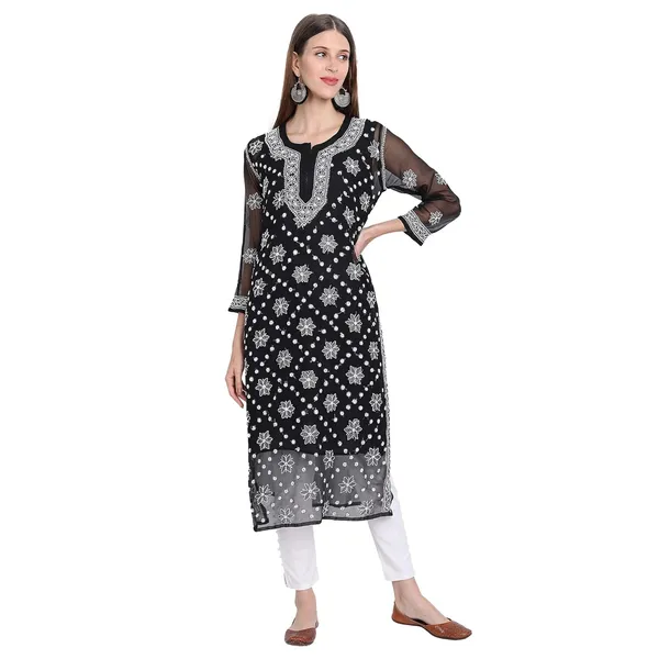 Charismatic_Black_Lucknow_Chikankari_Long_Kurti_Hand_Embroidered_Kurta_With_Matching_Inner_Georgette