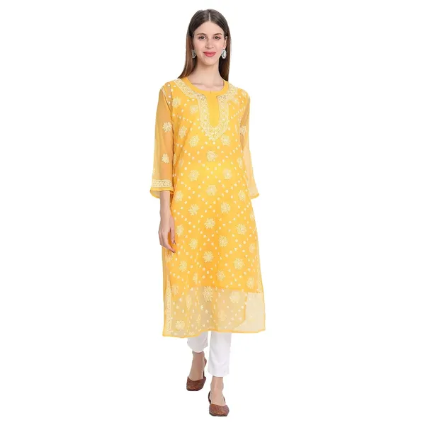 Sunshine_Yellow_Lucknow_Chikankari_Long_Kurti_Hand_Embroidered_Kurta_With_Matching_Inner_Georgette