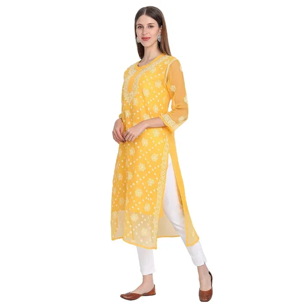 Sunshine_Yellow_Lucknow_Chikankari_Long_Kurti_Hand_Embroidered_Kurta_With_Matching_Inner_Georgette