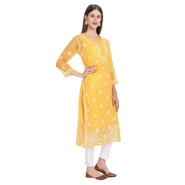 Sunshine_Yellow_Lucknow_Chikankari_Long_Kurti_Hand_Embroidered_Kurta_With_Matching_Inner_Georgette