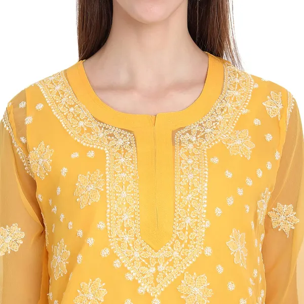 Sunshine_Yellow_Lucknow_Chikankari_Long_Kurti_Hand_Embroidered_Kurta_With_Matching_Inner_Georgette