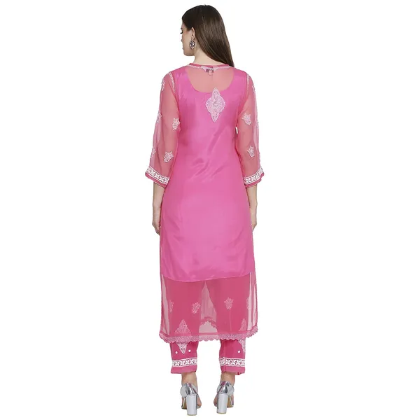 Fuchsia_Pink_Lucknowi_Chikankari_Hand_Embroidered_Long_Kurti_Palazzo_Set_With_Matching_Inner_Georgette