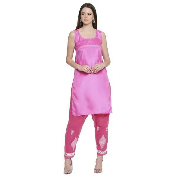 Fuchsia_Pink_Lucknowi_Chikankari_Hand_Embroidered_Long_Kurti_Palazzo_Set_With_Matching_Inner_Georgette
