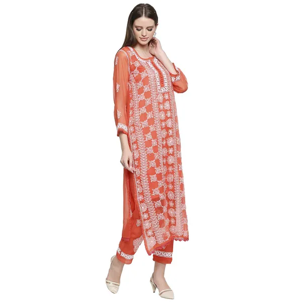 Ruby_Red_Lucknowi_Chikankari_Hand_Embroidered_Long_Kurti_Palazzo_Set_With_Matching_Inner_Georgette