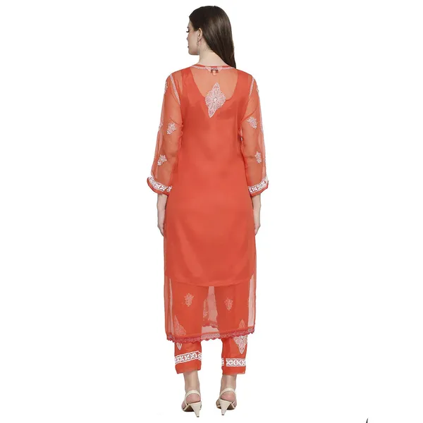Ruby_Red_Lucknowi_Chikankari_Hand_Embroidered_Long_Kurti_Palazzo_Set_With_Matching_Inner_Georgette