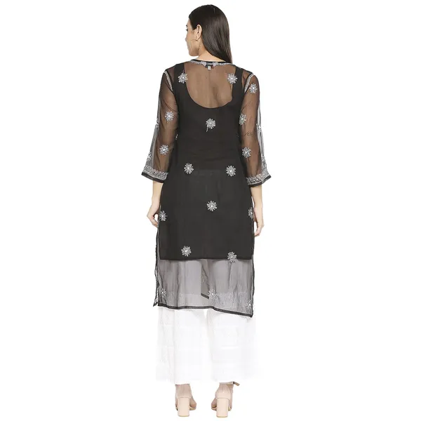 Charismatic_Black_Lucknow_Chikankari_Hand_Embroidered_Long_Kurti_With_Matching_Inner_Georgette