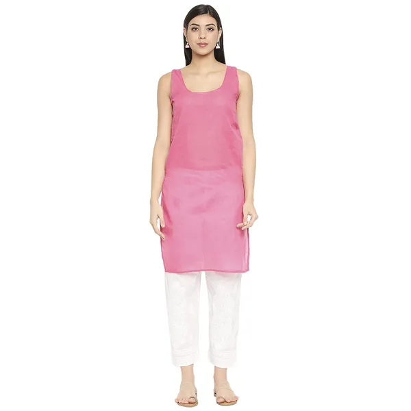 Hot_Pink_Lucknow_Chikankari_Hand_Embroidered_Long_Kurti_With_Matching_Inner_Georgette
