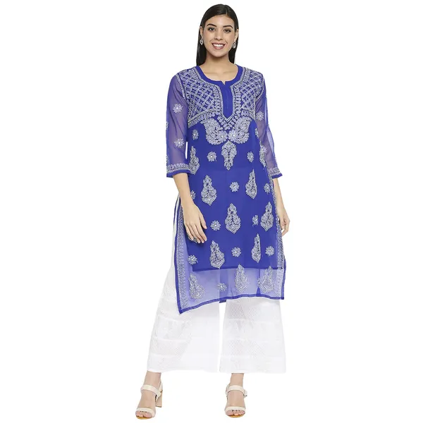 Royal_Blue_Lucknow_Chikankari_Hand_Embroidered_Long_Kurti_With_Matching_Inner_Georgette