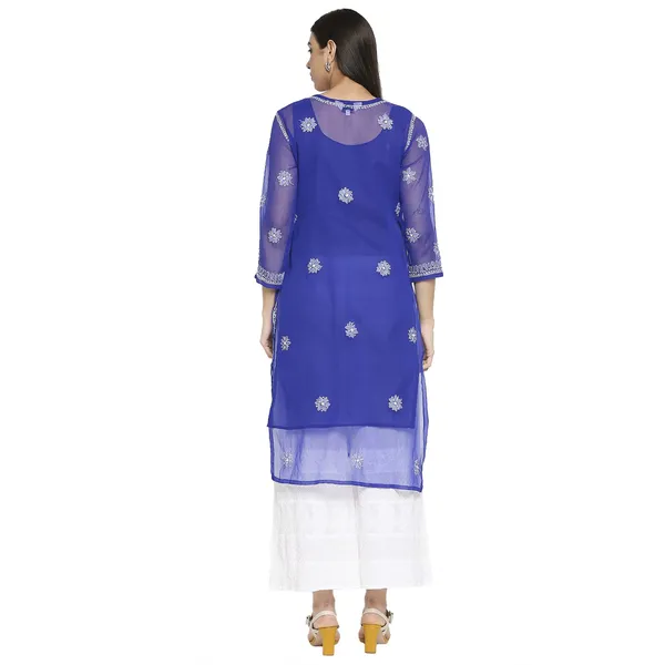 Royal_Blue_Lucknow_Chikankari_Hand_Embroidered_Long_Kurti_With_Matching_Inner_Georgette