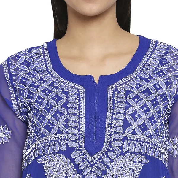 Royal_Blue_Lucknow_Chikankari_Hand_Embroidered_Long_Kurti_With_Matching_Inner_Georgette