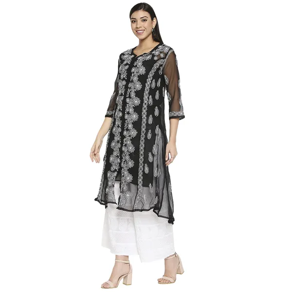 Charismatic_Black_Lucknow_Chikankari_Hand_Embroidered_Long_Kurti_Kurta_With_Matching_Inner_Georgette
