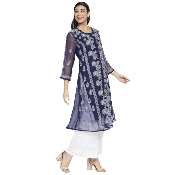 Royal_Blue_Lucknow_Chikankari_Hand_Embroidered_Long_Kurti_With_Allover_Chikan_Embroidery_With_Matching_Inner_Georgette