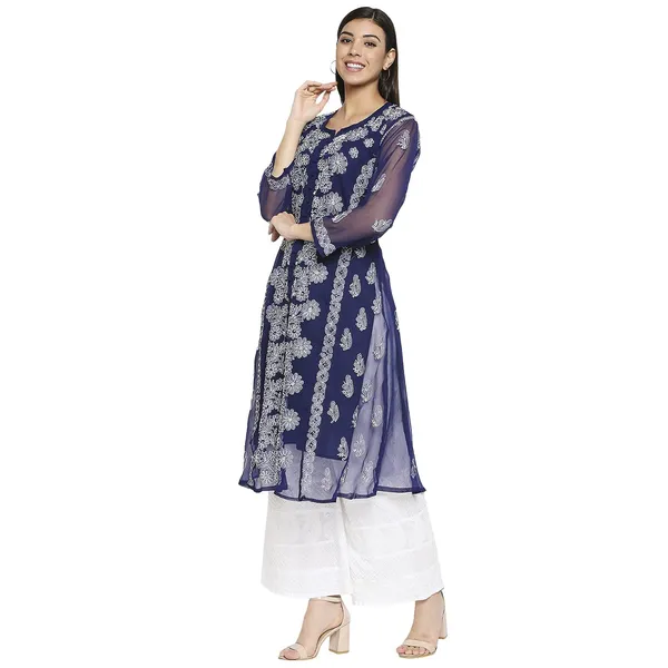 Royal_Blue_Lucknow_Chikankari_Hand_Embroidered_Long_Kurti_With_Allover_Chikan_Embroidery_With_Matching_Inner_Georgette