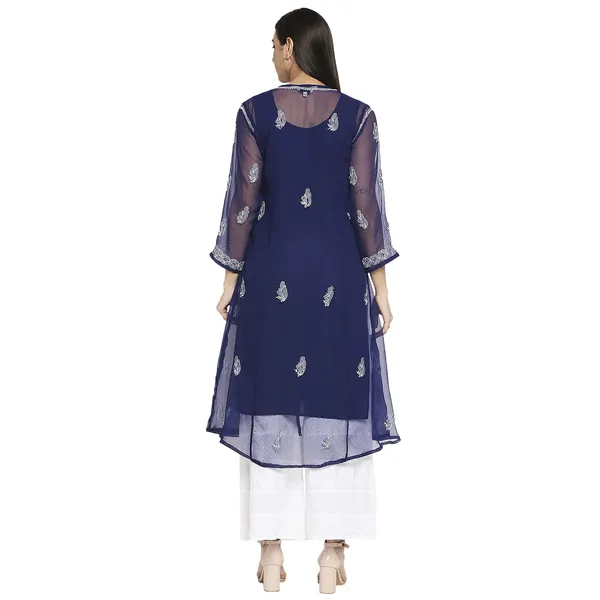 Royal_Blue_Lucknow_Chikankari_Hand_Embroidered_Long_Kurti_With_Allover_Chikan_Embroidery_With_Matching_Inner_Georgette