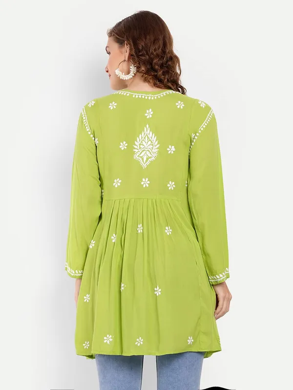 Lime_green_Lucknow_Chikankari_Hand_Embroidered_Kurti_Cotton
