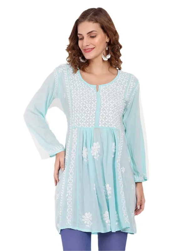 Dark_Blue_Lucknow_Chikankari_Hand_Embroidered_Fit_&_Flare_Long_Kurta_Cotton