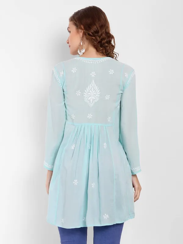 Dark_Blue_Lucknow_Chikankari_Hand_Embroidered_Fit_&_Flare_Long_Kurta_Cotton