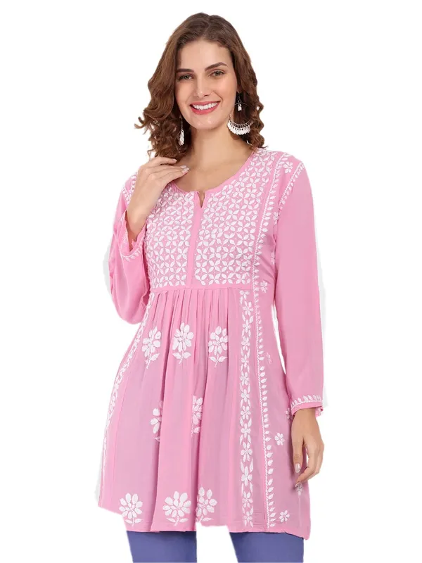 Pretty_Pink_Lucknow_Chikankari_Hand_Embroidered_Kurti_Cotton