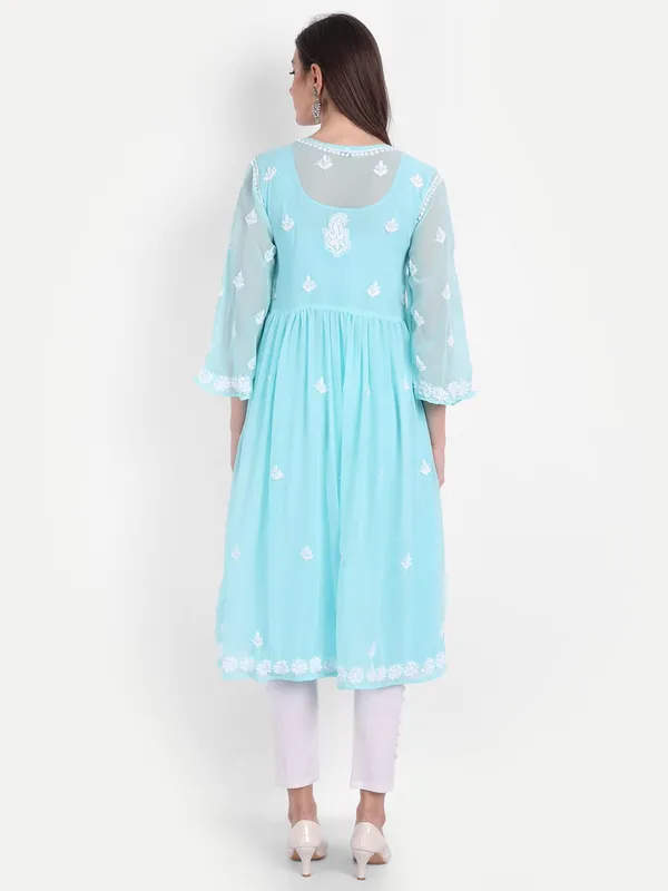 Sea_Green_Lucknow_Chikankari_Hand_Embroidered_Fit_&_Flare_Kurti_With_Matching_Inner_Georgette