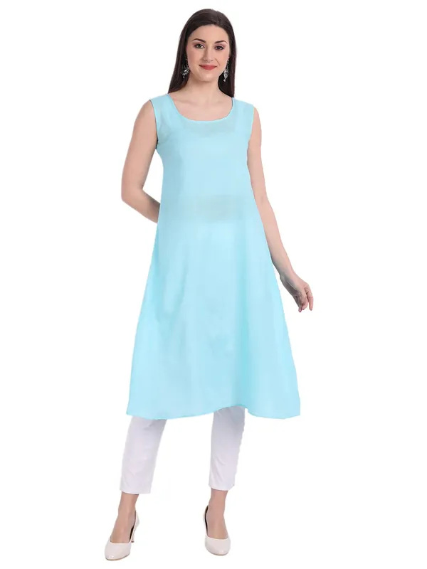 Sea_Green_Lucknow_Chikankari_Hand_Embroidered_Fit_&_Flare_Kurti_With_Matching_Inner_Georgette