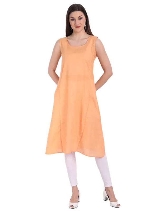 Peach_Puff_Lucknow_Chikankari_Hand_Embroidered_Fit_&_Flare_Kurti_With_Matching_Inner_Georgette