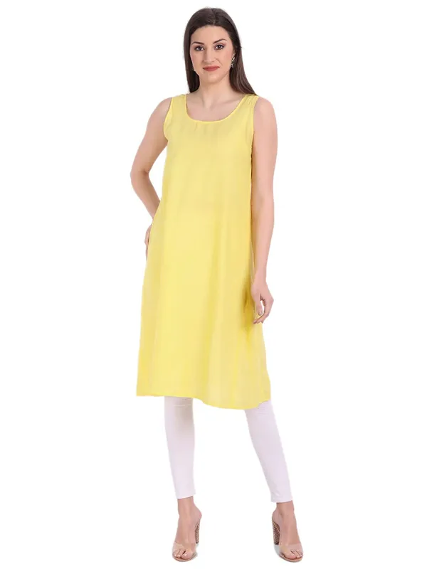 Sunshine_Yellow_Lucknow_Chikankari_Hand_Embroidered_Mukaish_Work_Fit_&_Flare_Kurti_With_Matching_Inner_Georgette