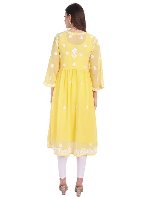 Sunshine_Yellow_Lucknow_Chikankari_Hand_Embroidered_Mukaish_Work_Fit_&_Flare_Kurti_With_Matching_Inner_Georgette