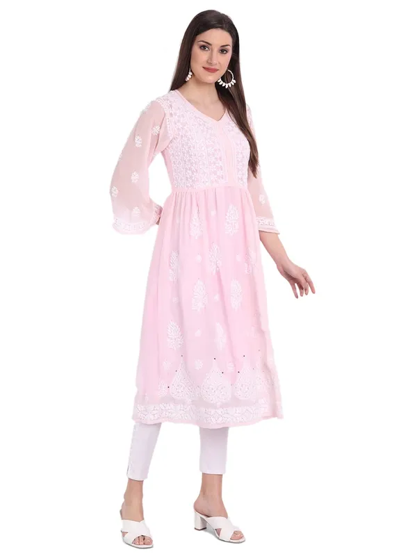 Pretty_Pink_Lucknow_Chikankari_Hand_Embroidered_Mukaish_Work_Fit_&_Flare_Kurti_With_Matching_Inner_Georgette