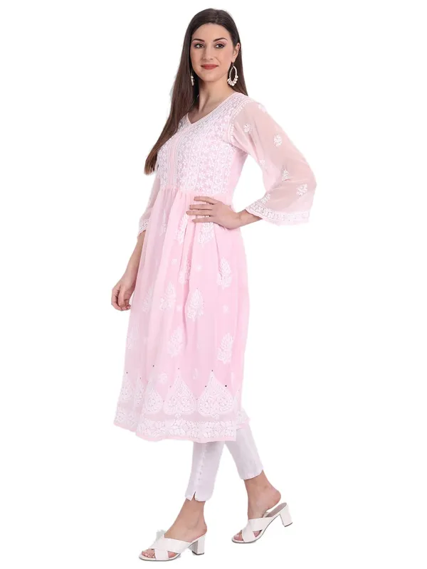 Pretty_Pink_Lucknow_Chikankari_Hand_Embroidered_Mukaish_Work_Fit_&_Flare_Kurti_With_Matching_Inner_Georgette