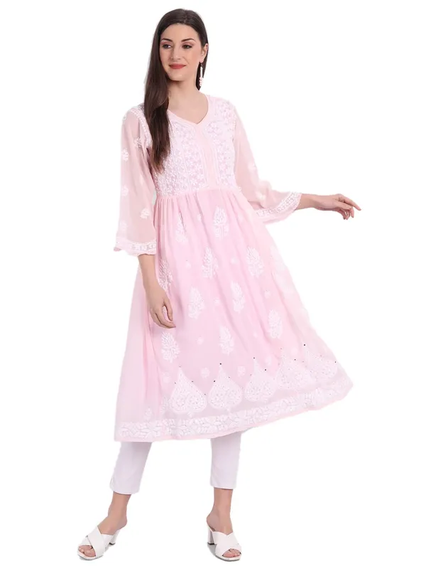 Pretty_Pink_Lucknow_Chikankari_Hand_Embroidered_Mukaish_Work_Fit_&_Flare_Kurti_With_Matching_Inner_Georgette