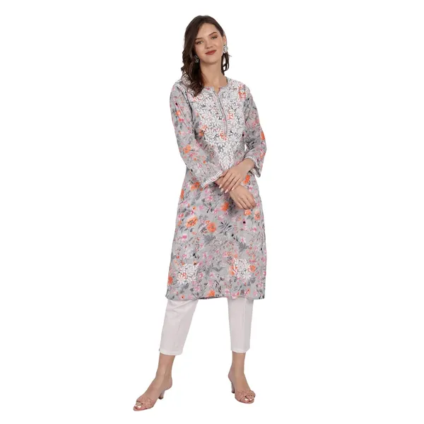 Orange_Voile_Chikankari_Kurti