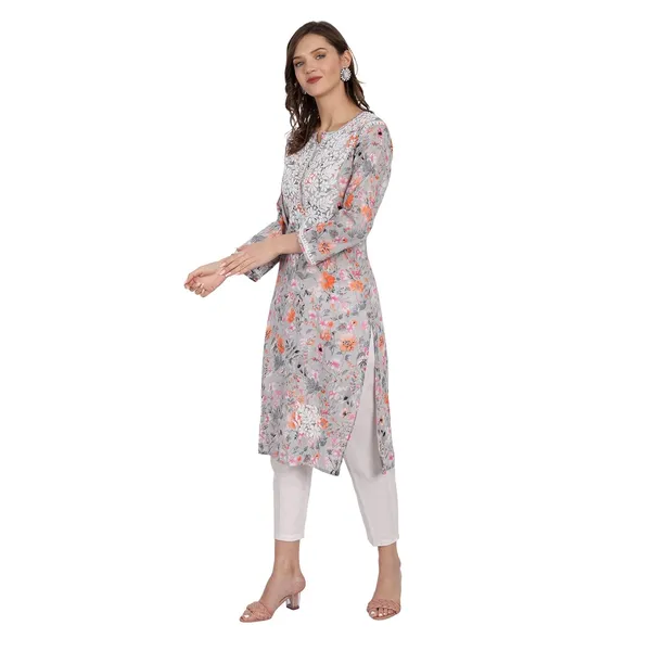 Orange_Voile_Chikankari_Kurti