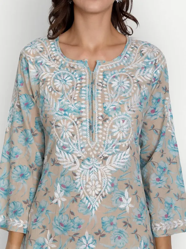 Grey_Lucknow_Chikankari_Hand_Embroidered_Long_Kurta_Mulmul_Cotton