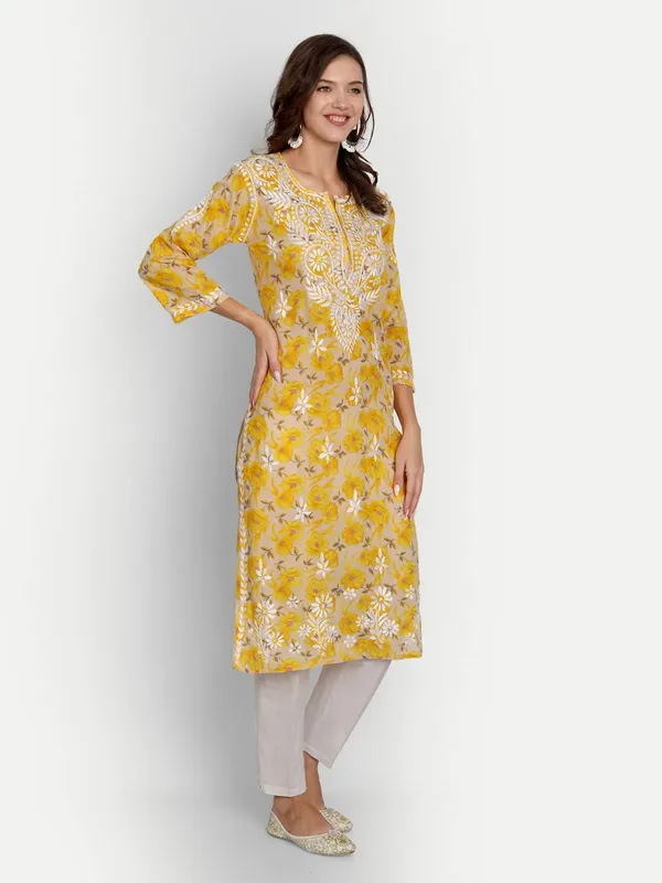 Multicolor_Lucknow_Chikankari_Hand_Embroidered_Long_Kurta_Mulmul_Cotton