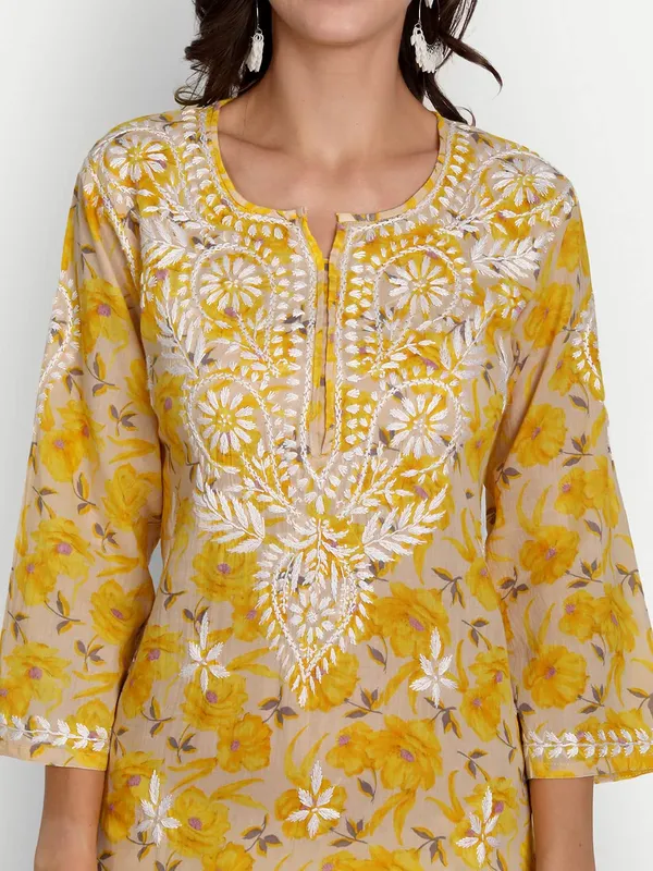 Multicolor_Lucknow_Chikankari_Hand_Embroidered_Long_Kurta_Mulmul_Cotton