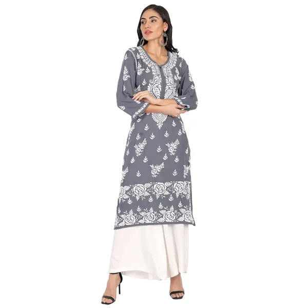 Ash_Grey_Lucknow_Chikankari_Hand_Embroidered_Long_Kurti_Cotton