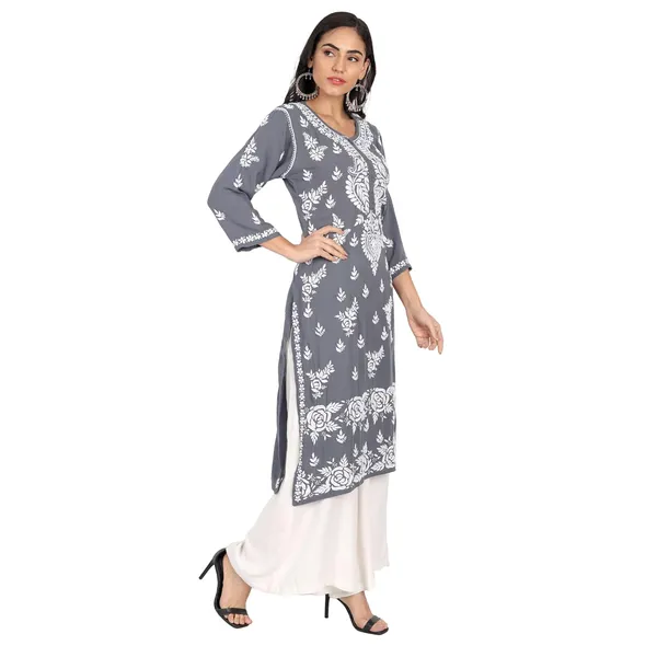 Ash_Grey_Lucknow_Chikankari_Hand_Embroidered_Long_Kurti_Cotton